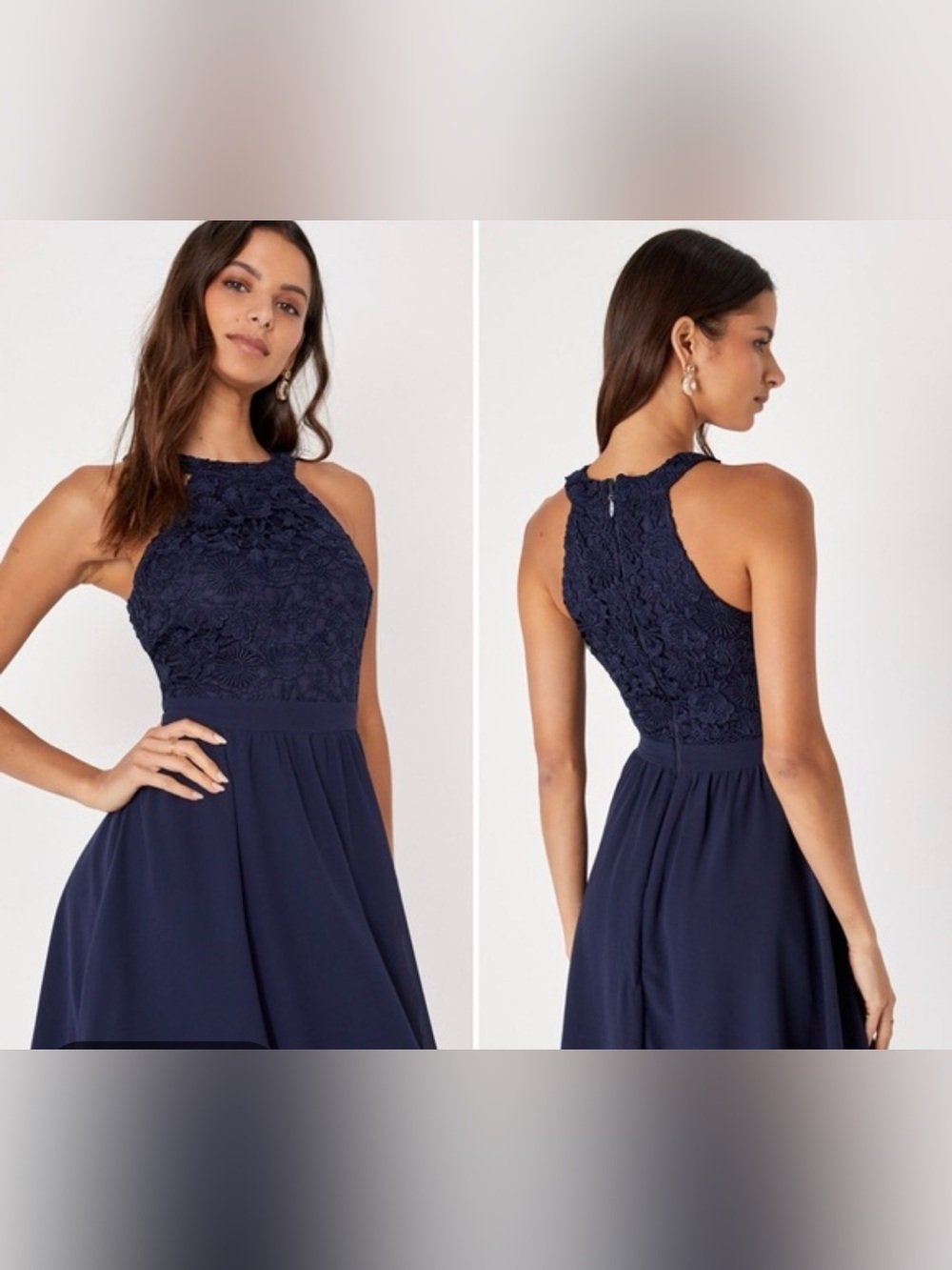 Lulus Navy Lace Halter skater  Prom Dress